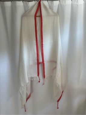 J. Crew Cream Throw with Red Chevron Trim